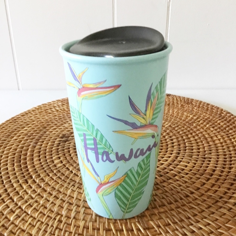 STARBUCKS Travel Mug Tumbler 12oz HAWAII Birds of Paradise Mug Black Lid